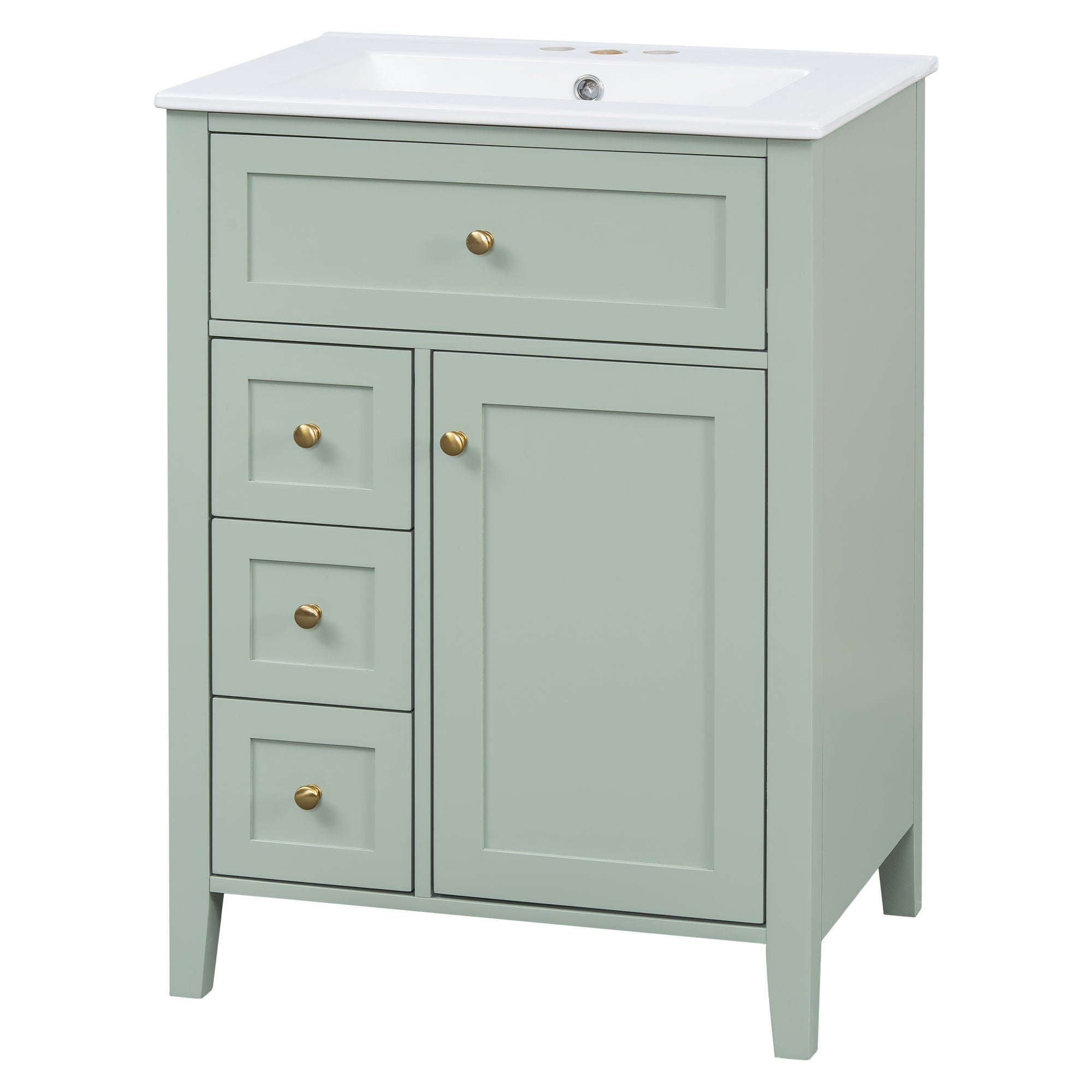 Bathroom Vanity With Sink, 3 Drawers & Cabinet With Adjustable Shelves