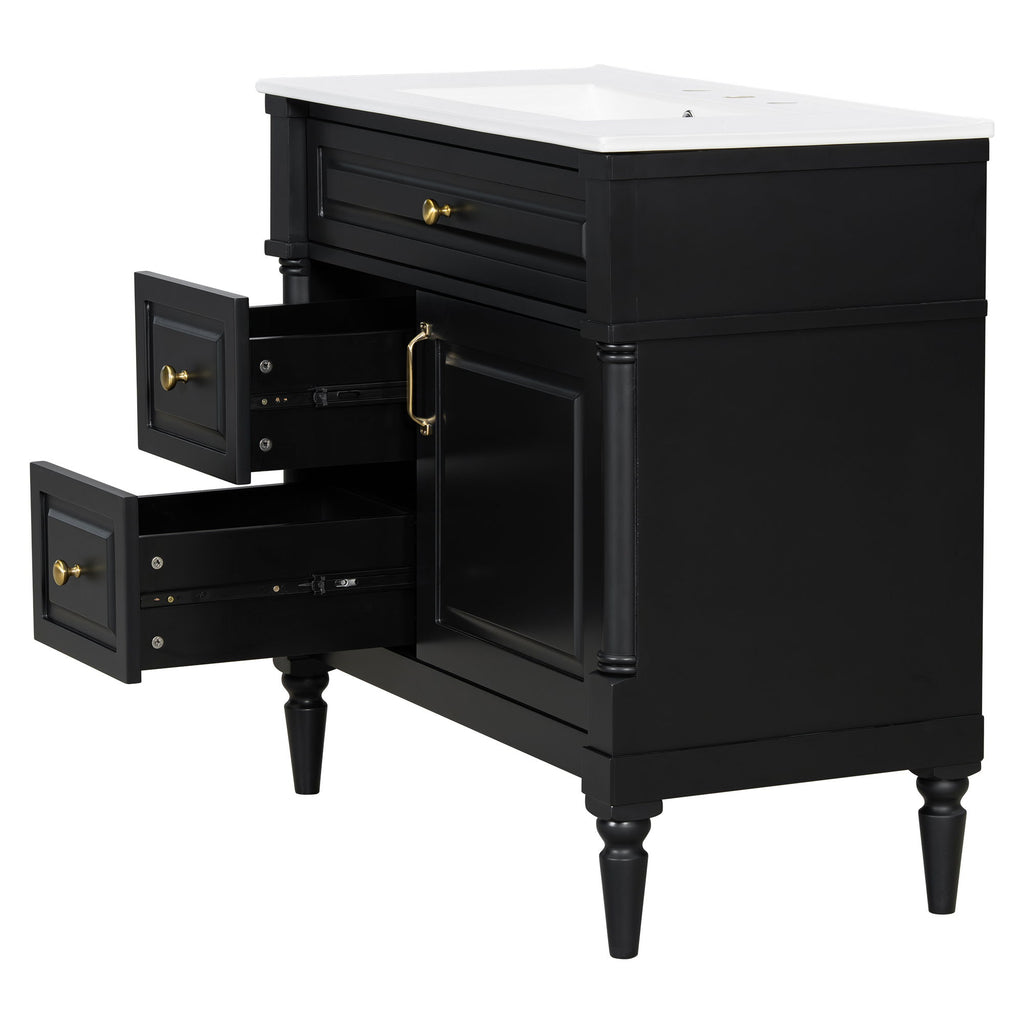 Freestanding Bathroom Vanity With Sink, Adjustable Shelf, Flip Drawer