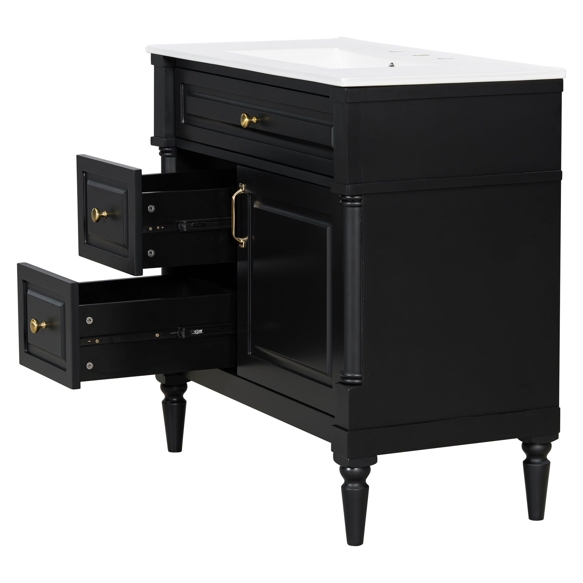 Freestanding Bathroom Vanity With Sink, Adjustable Shelf, Flip Drawer