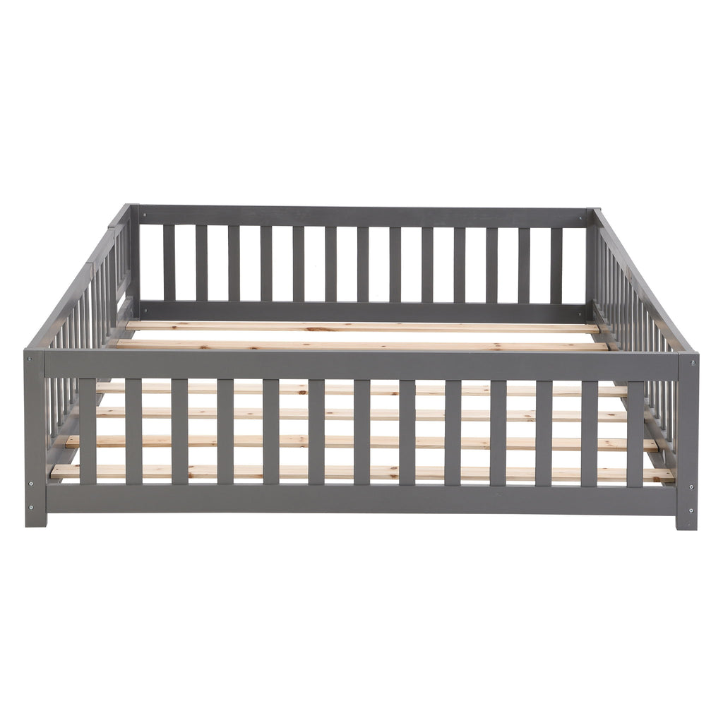 Solid Wood Floor Bed With Door And Fence For Children