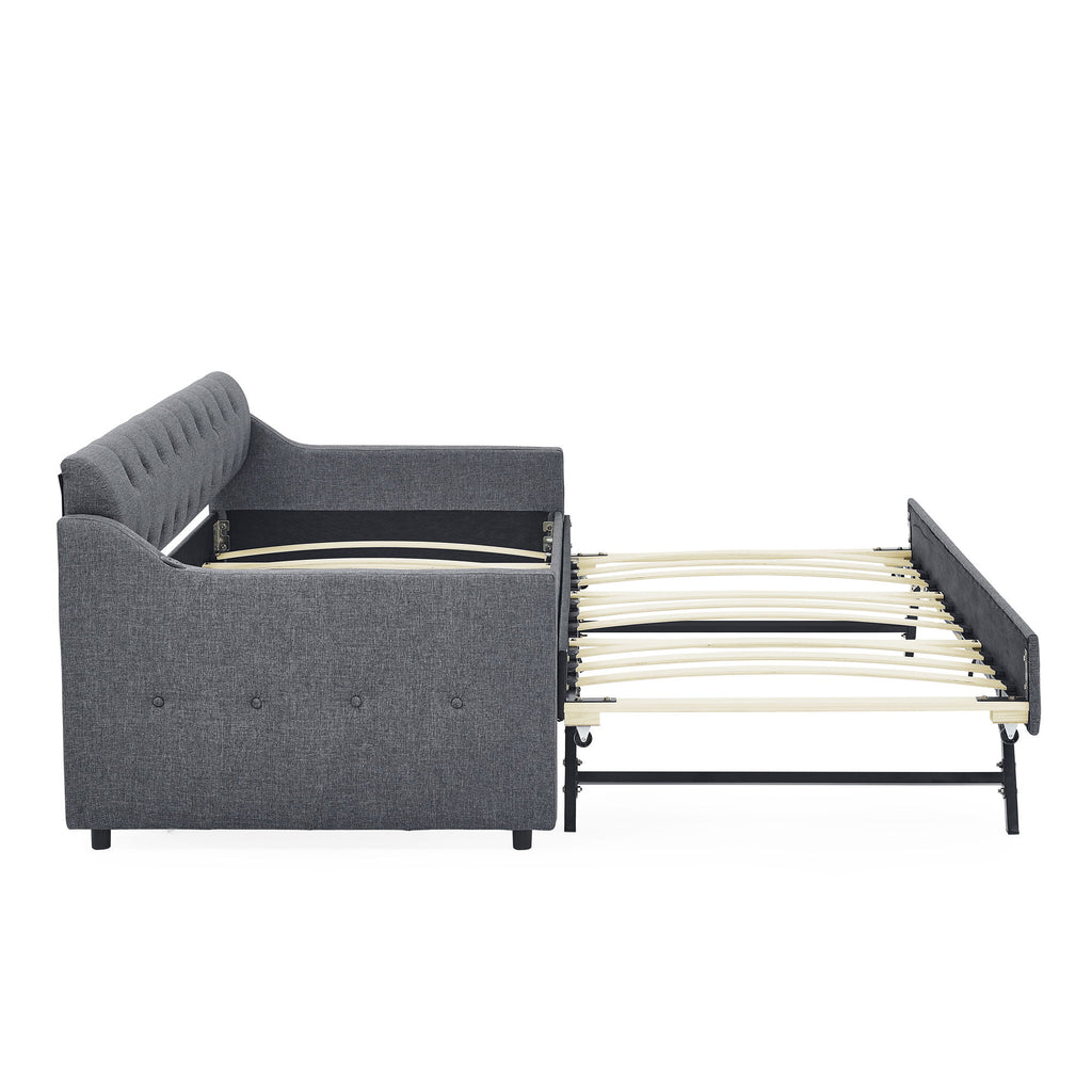 Daybed With Trundle And Storage Drawers, Flat Arms With Pocket
