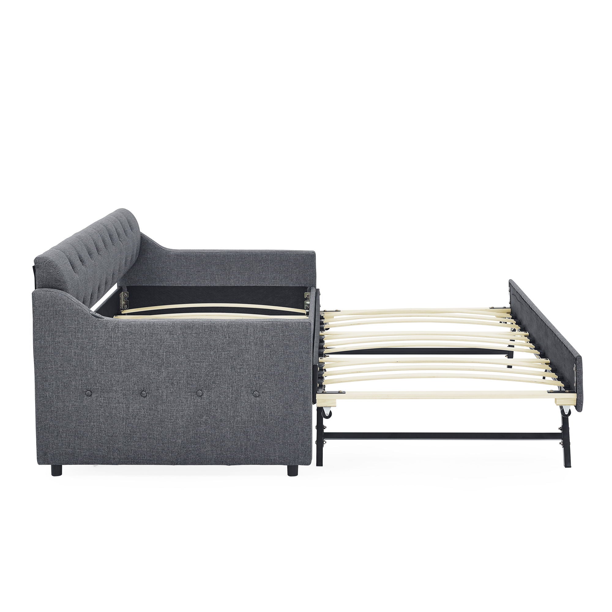 Daybed With Trundle And Storage Drawers, Flat Arms With Pocket