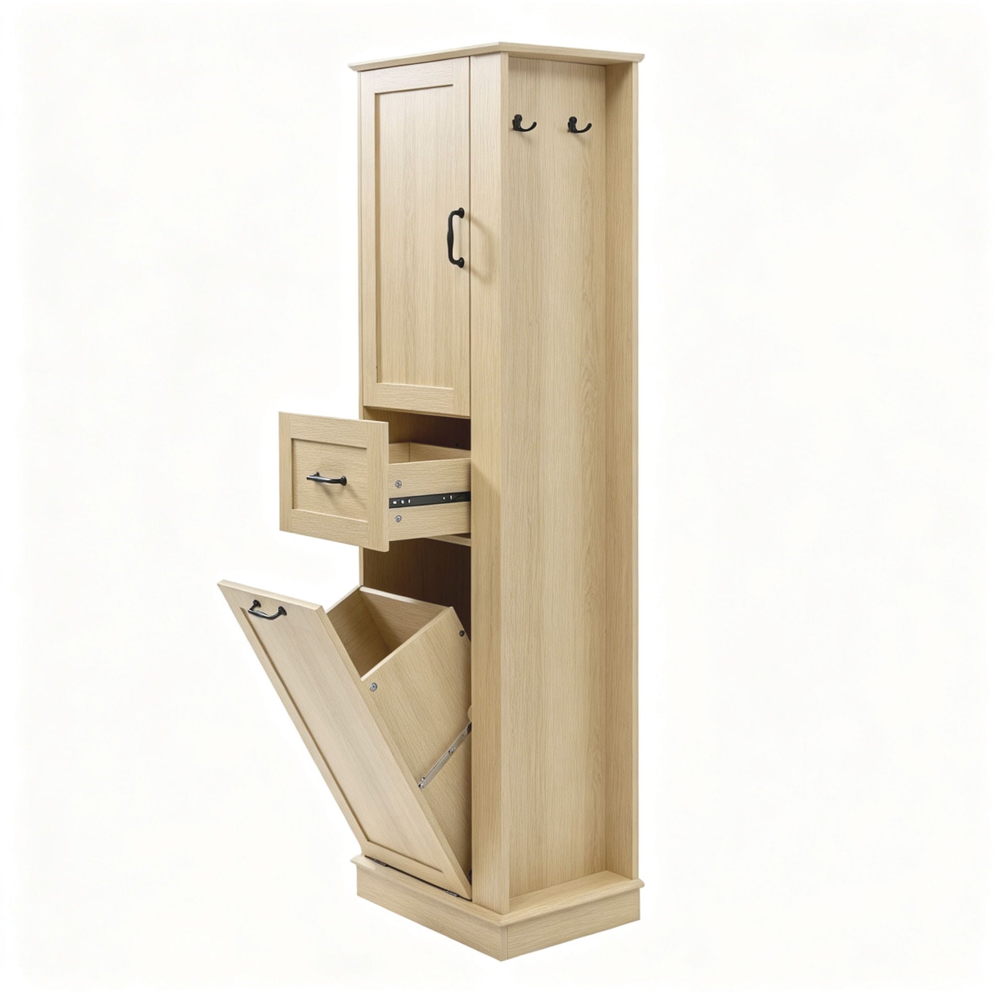 Modern Tall Storage Cabinet With Tilt-Out Compartment, Adjustable Shelves
