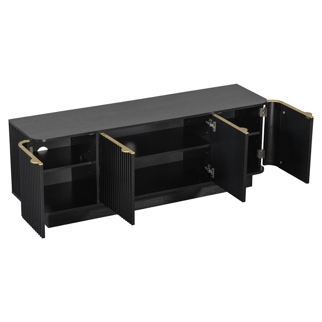 TV Stand, Fluted Media Console With Adjustable Shelves And Cable Holes