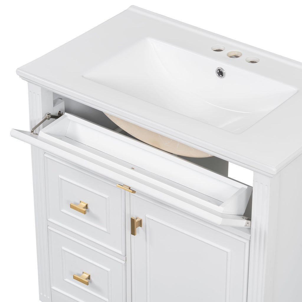 Modern Bathroom Vanity With Sink, 1 Flip Drawer And 2 Drawers, Adjustable Shelf