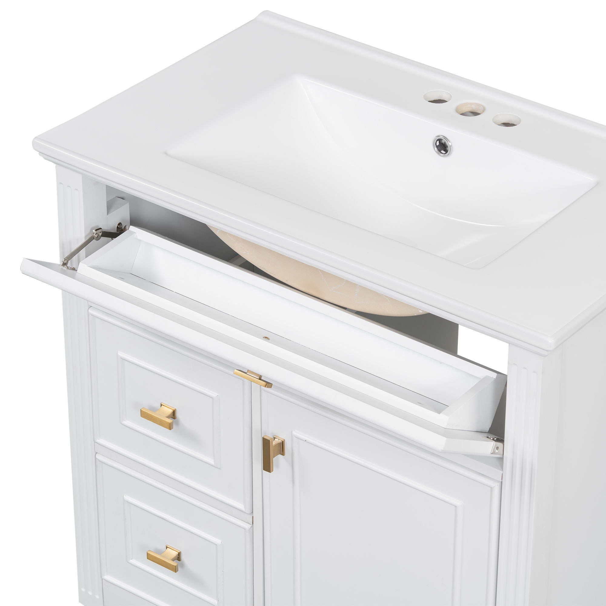 Modern Bathroom Vanity With Sink, 1 Flip Drawer And 2 Drawers, Adjustable Shelf