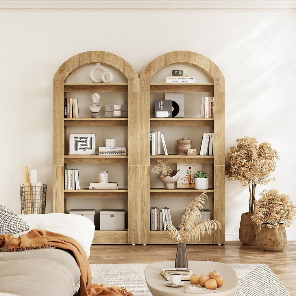 Arched 5 Tier Bookshelf, Deep Storage - Teak