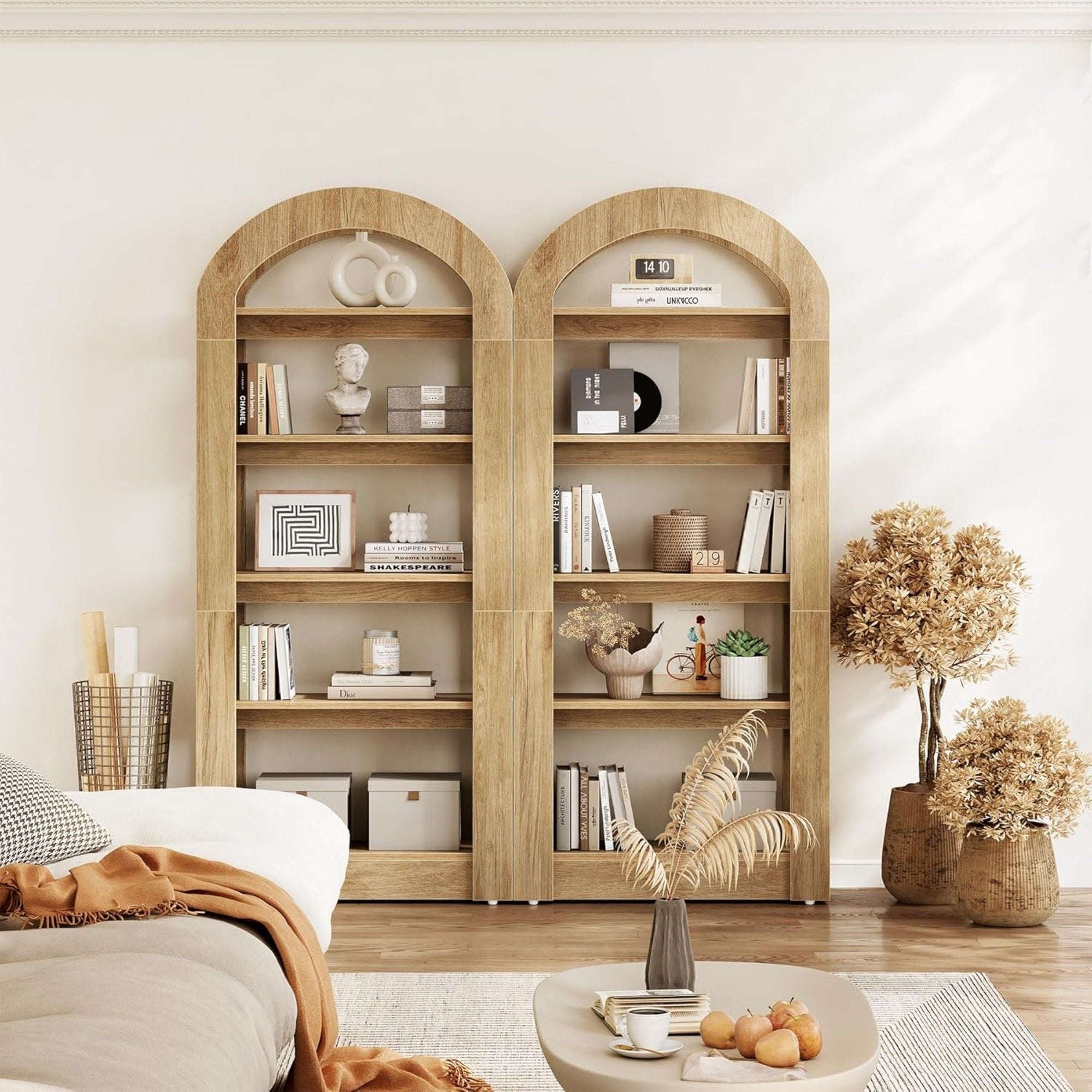 Arched 5 Tier Bookshelf, Deep Storage - Teak
