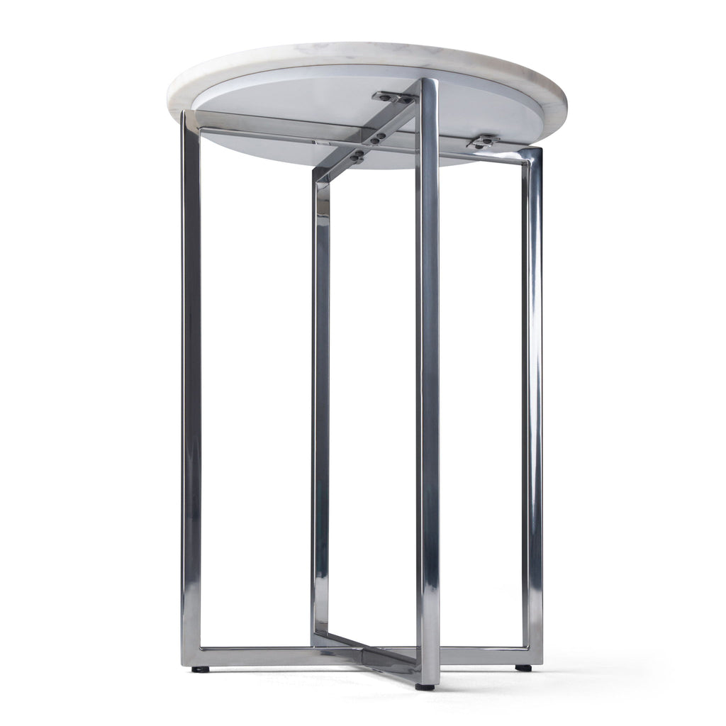 Marsden - Side Table With Polished Base - White / Silver