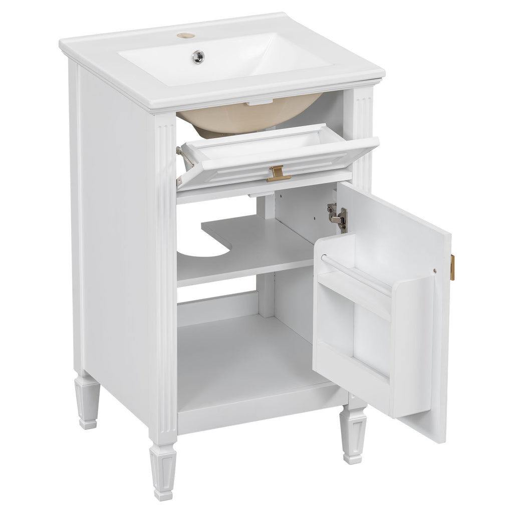 Bathroom Vanity With Sink, Adjustable Shelf, Tilt-Out Drawer