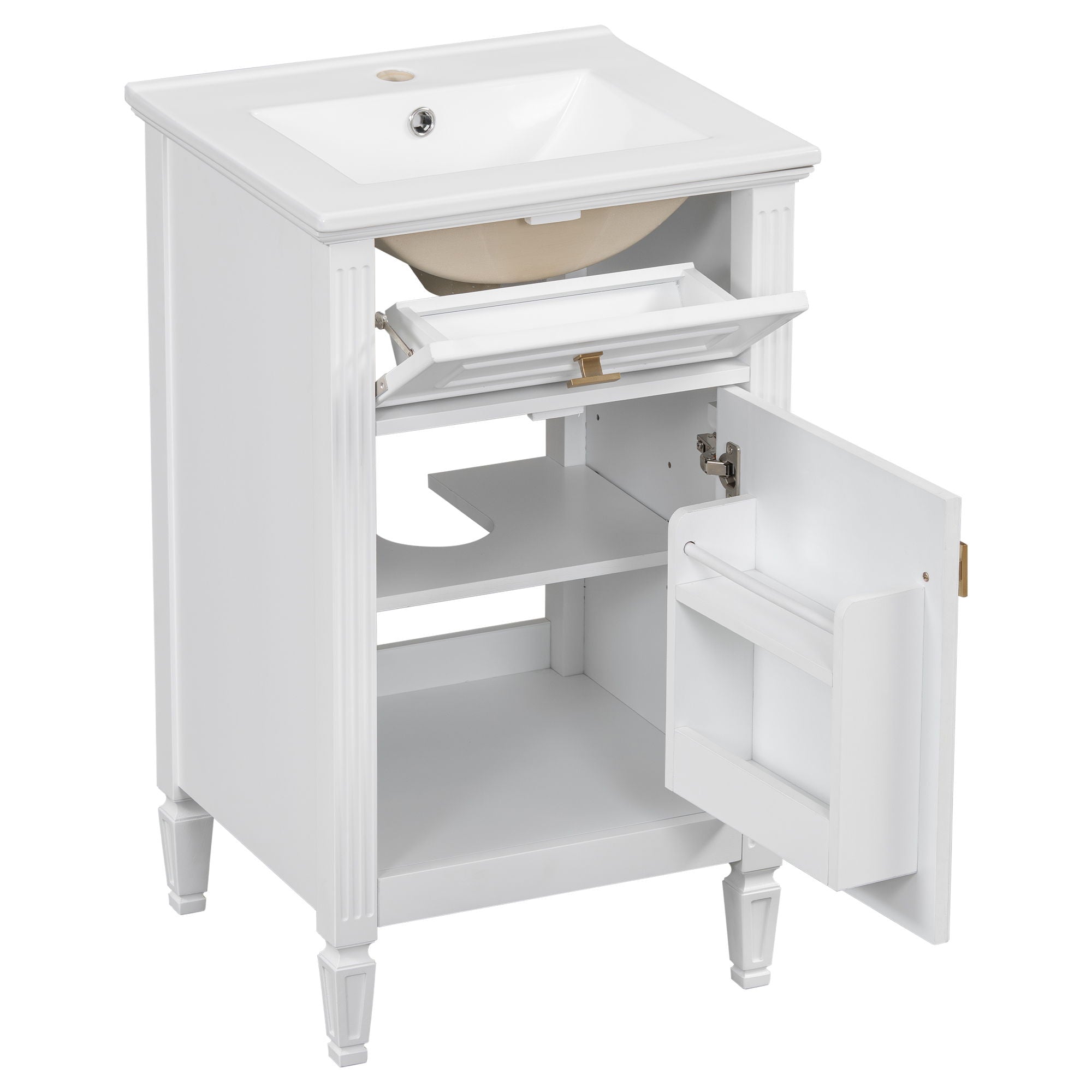 Bathroom Vanity With Sink, Adjustable Shelf, Tilt-Out Drawer