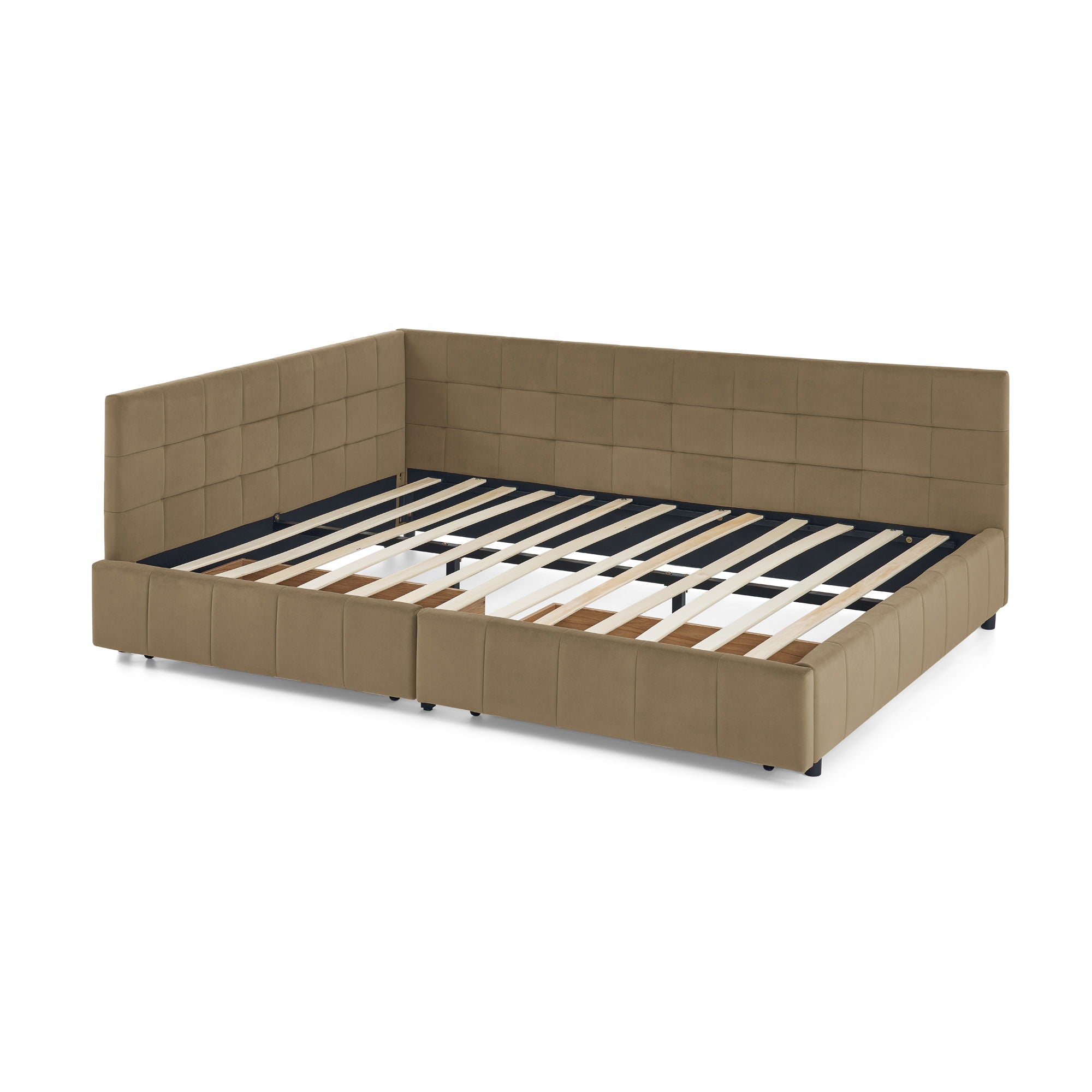 Storage Upholstered Tufted Bed Frame With Backrest And Armrests