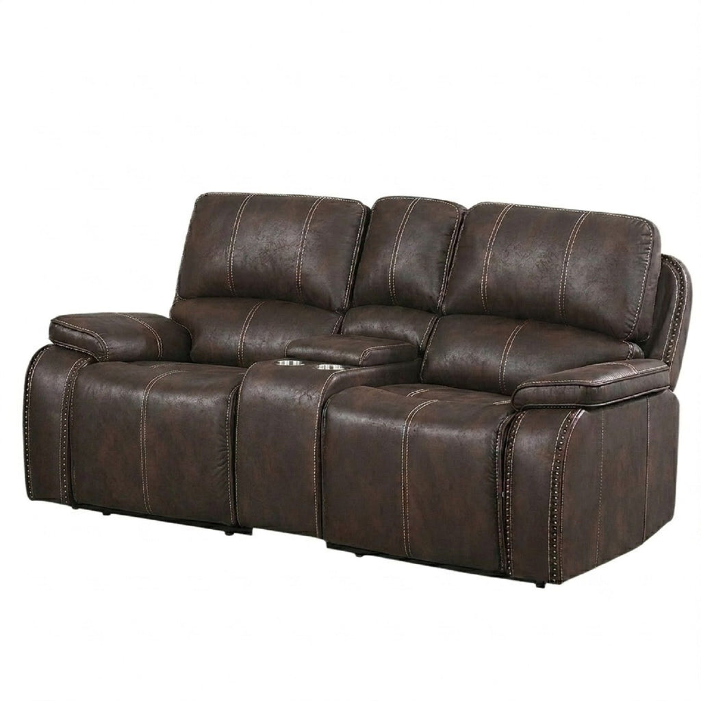 Power Reclining Loveseat With USB Port Leather Upholstered, Built In Cup Holder - Chocolate