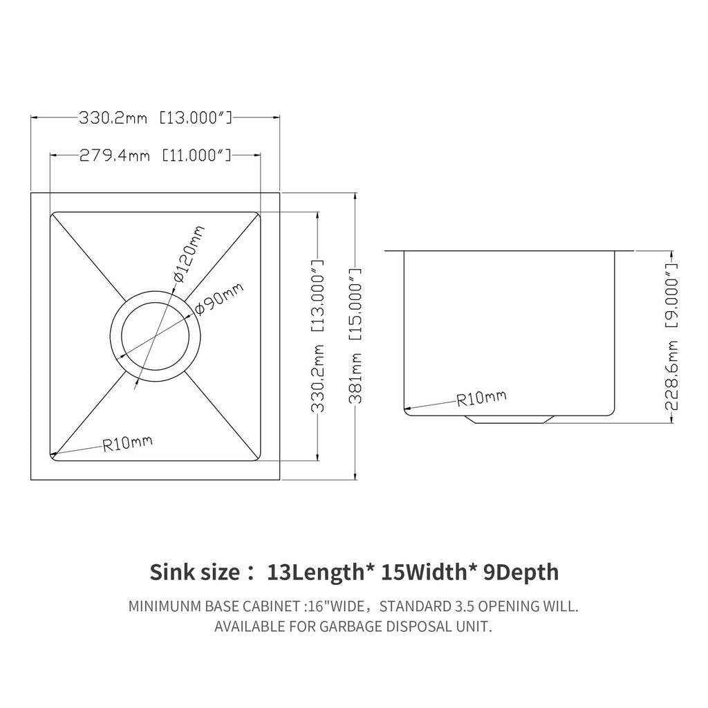 Modern Undermount Stainless Steel Kitchen Sink 16 Gauge, Deep Single Bowl