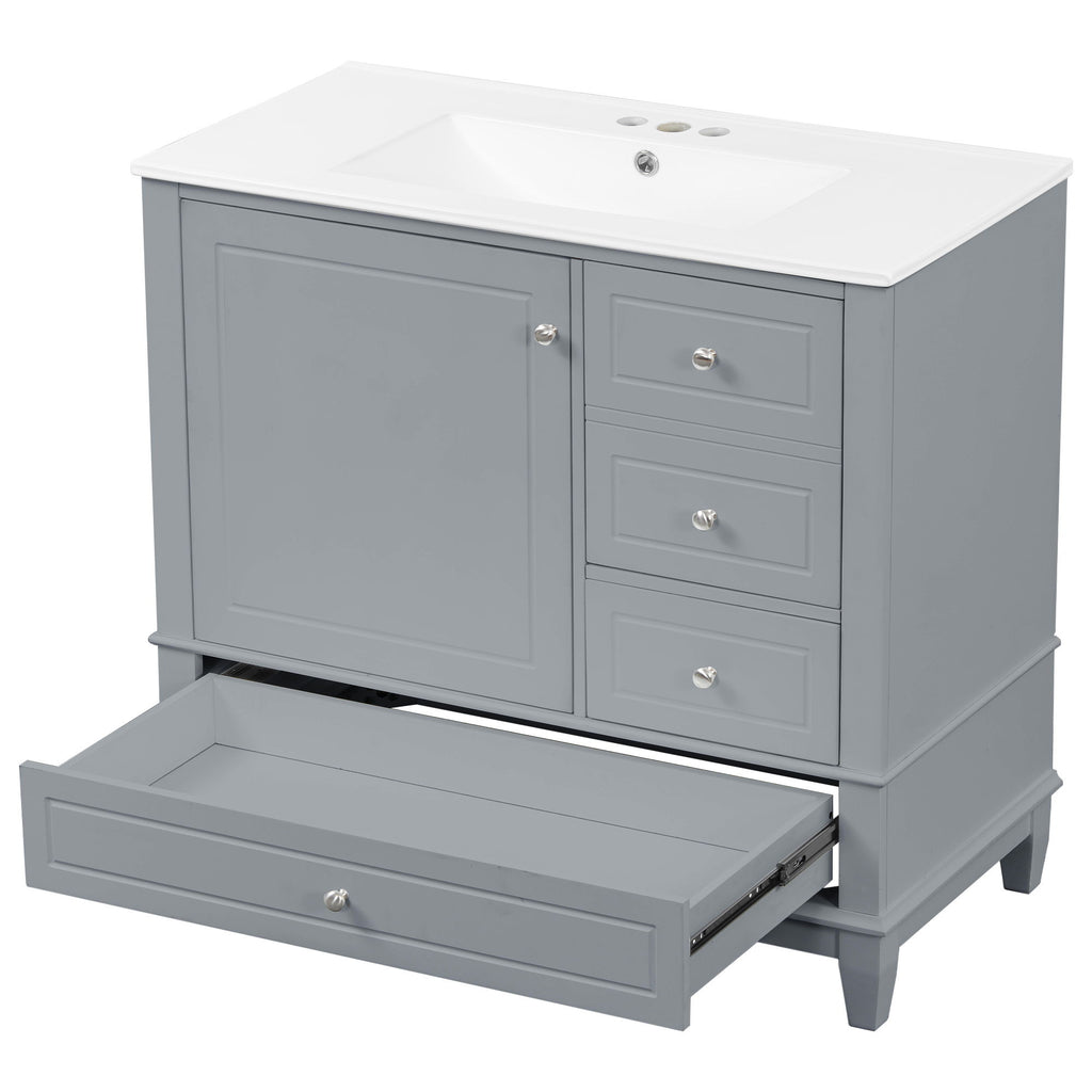 Modern Bathroom Vanity With Sink, 3 Drawers & Cabinet