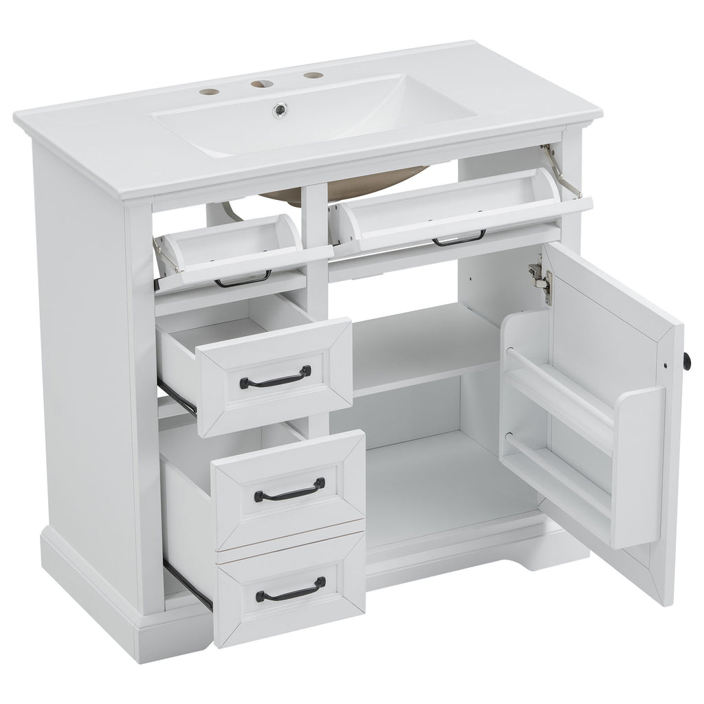Modern Bathroom Vanity With Sink Top, 4 Drawers And 1 Soft-Close Door