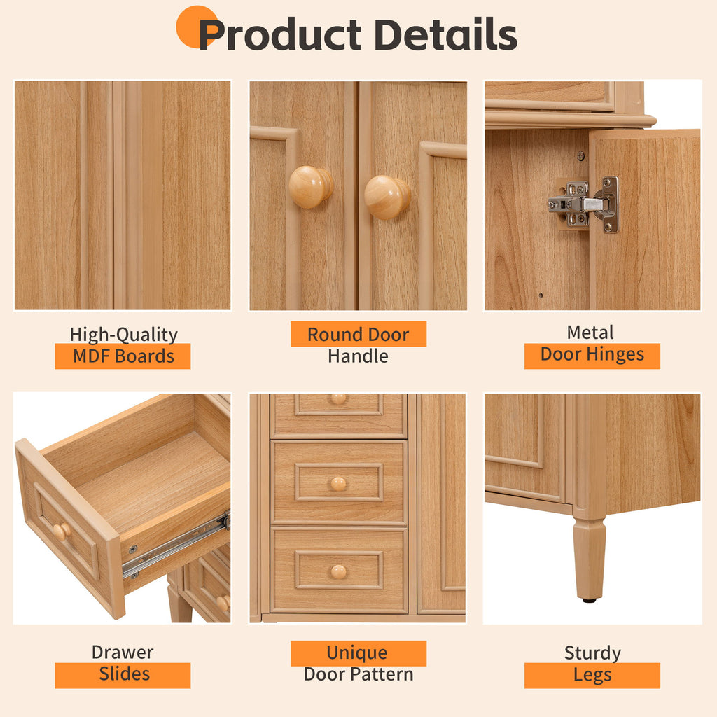 Bathroom Vanity With Sink, 3 Drawers & 2 Doors