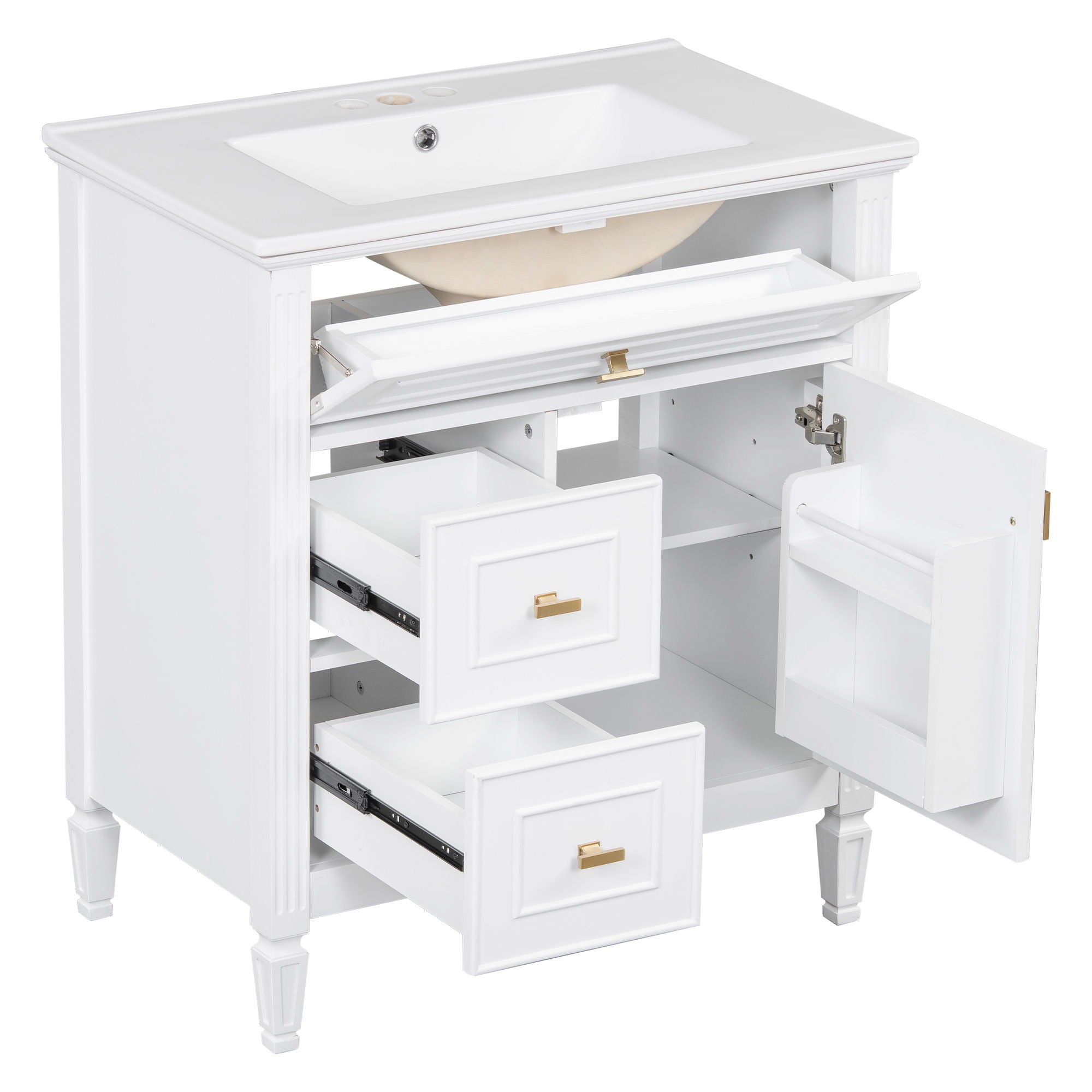 Modern Bathroom Vanity With Sink, 1 Flip Drawer And 2 Drawers, Adjustable Shelf