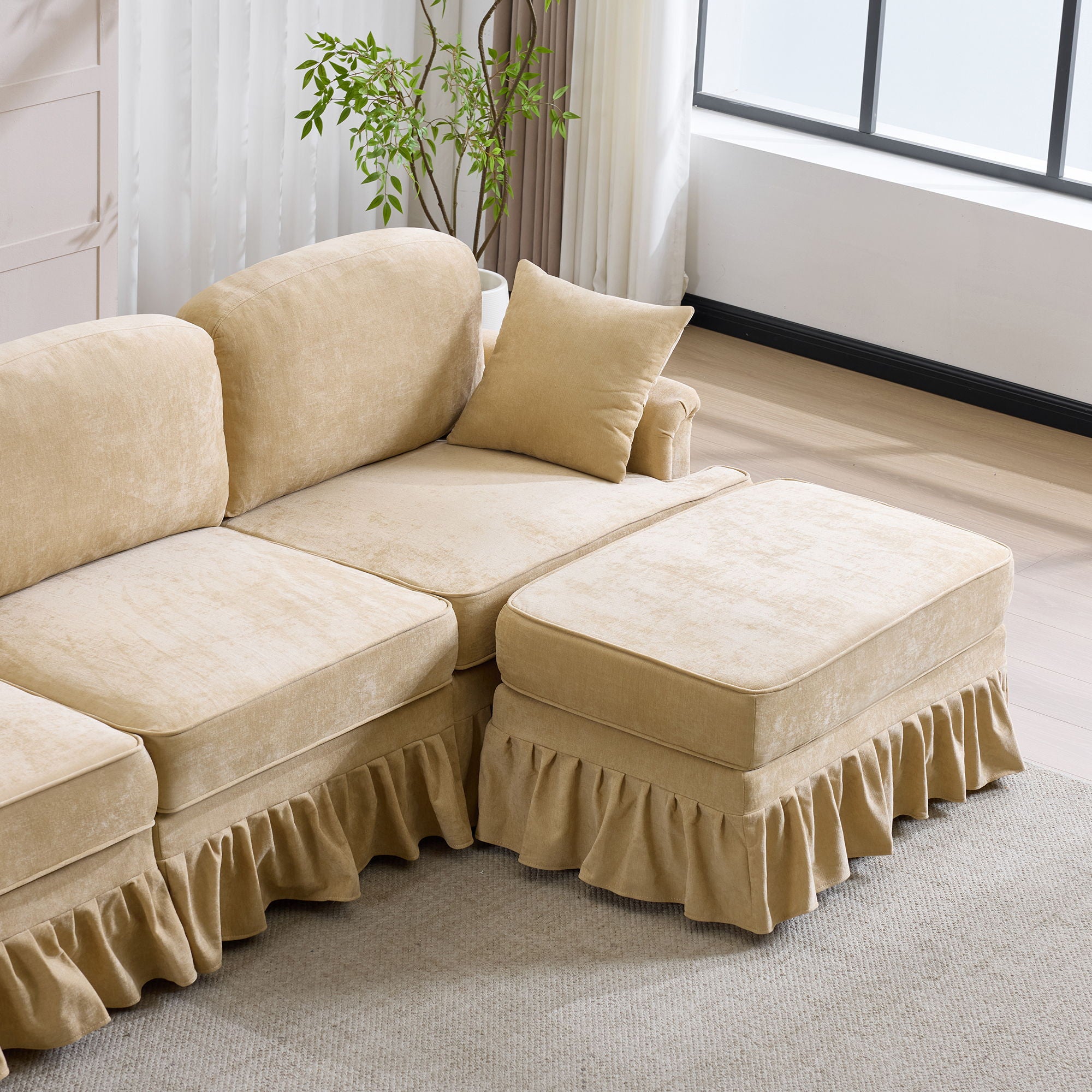 Cloud Sofa With Removable Ruffled Skirt With Ottoman And Flared Arms