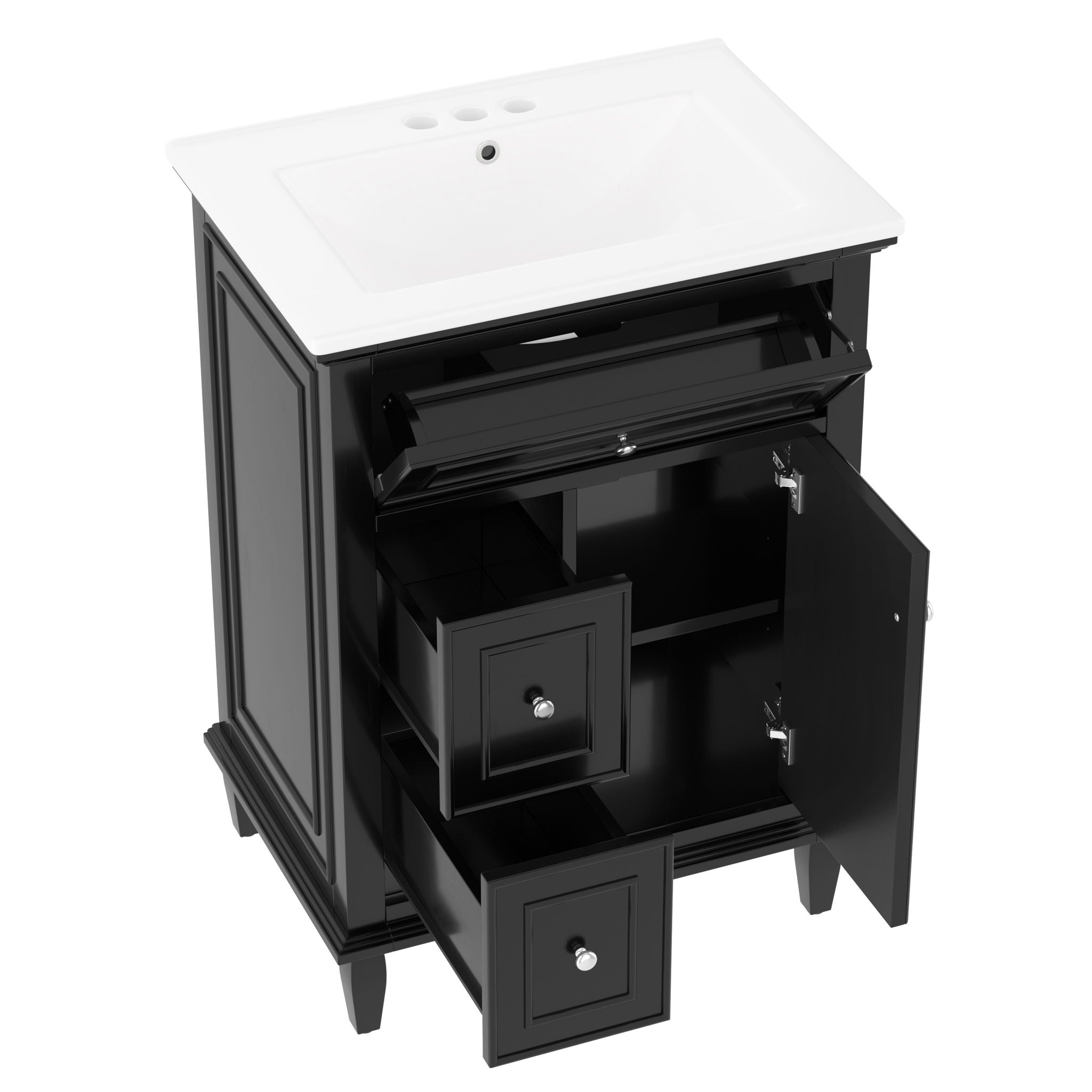 Modern Bathroom Vanity With Sink, Adjustable Shelf, 1 Flip Drawer & 2 Drawers