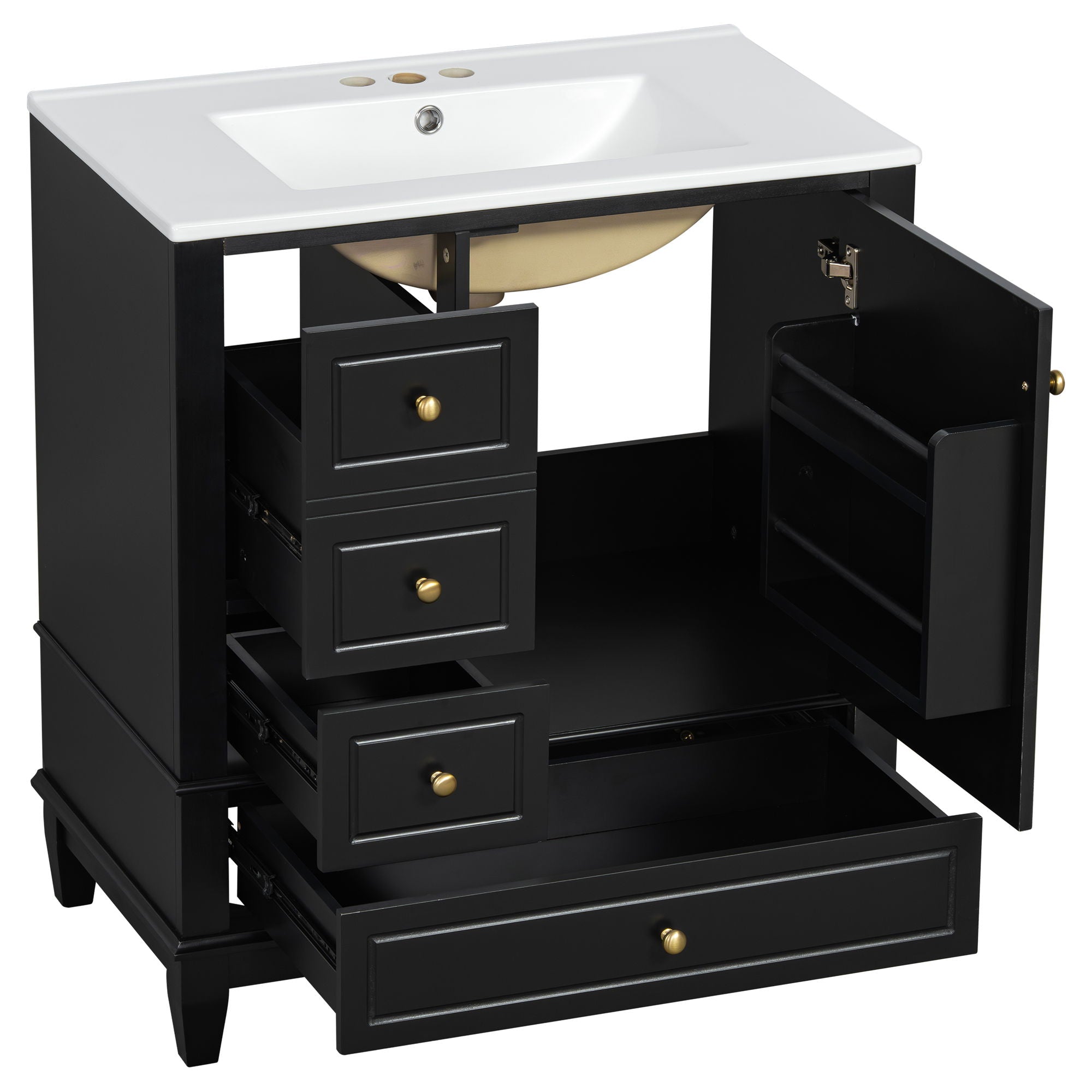 Freestanding Bathroom Vanity With Sink, Soft Close Door, 3 Drawers