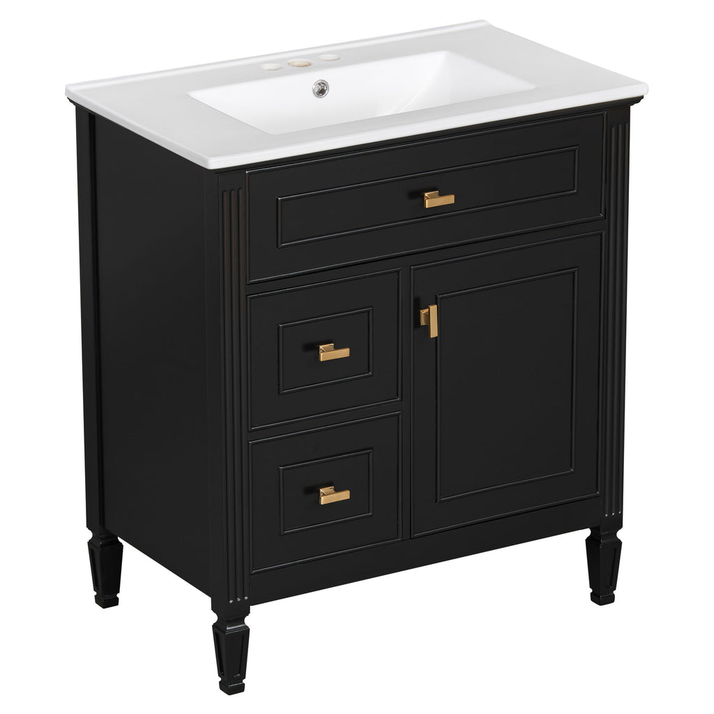Modern Bathroom Vanity With Sink, 1 Flip Drawer And 2 Drawers, Adjustable Shelf