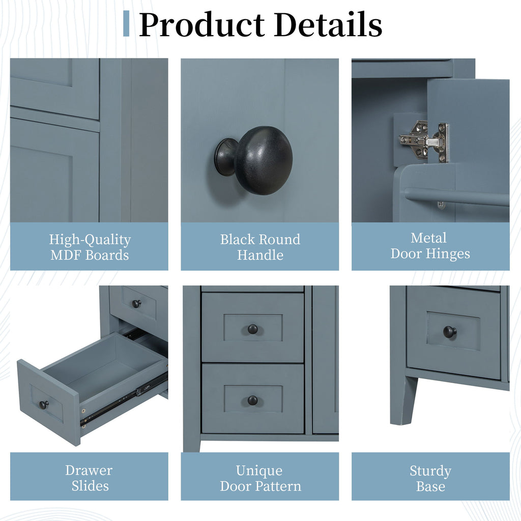 Bathroom Vanity With Sink, 3 Drawers & Cabinet With Adjustable Shelves