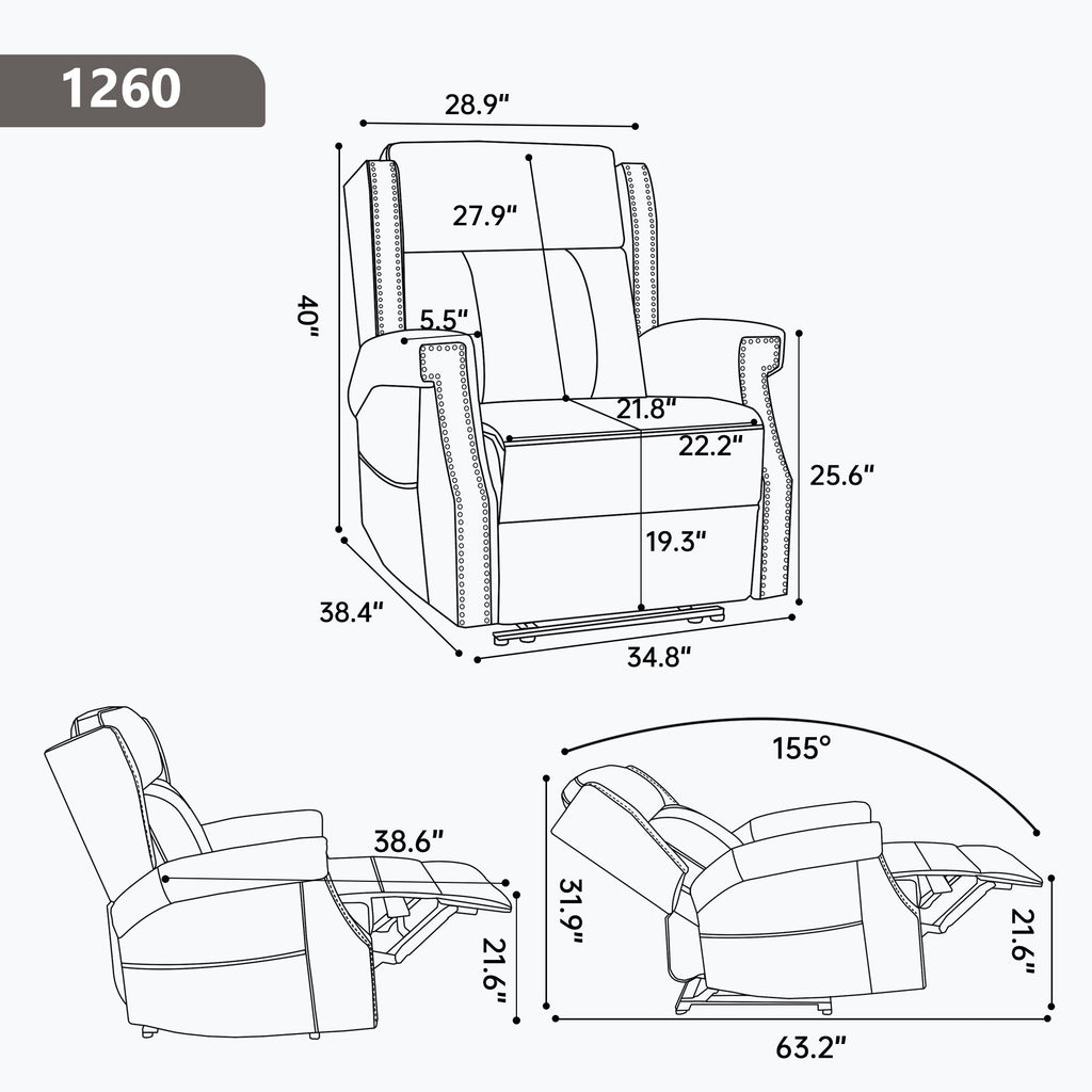 Manual Recliner Chair With Heavy Duty Motion Mechanism, 8 Vibrating Nodes And 3 Massage Modes For Living Room