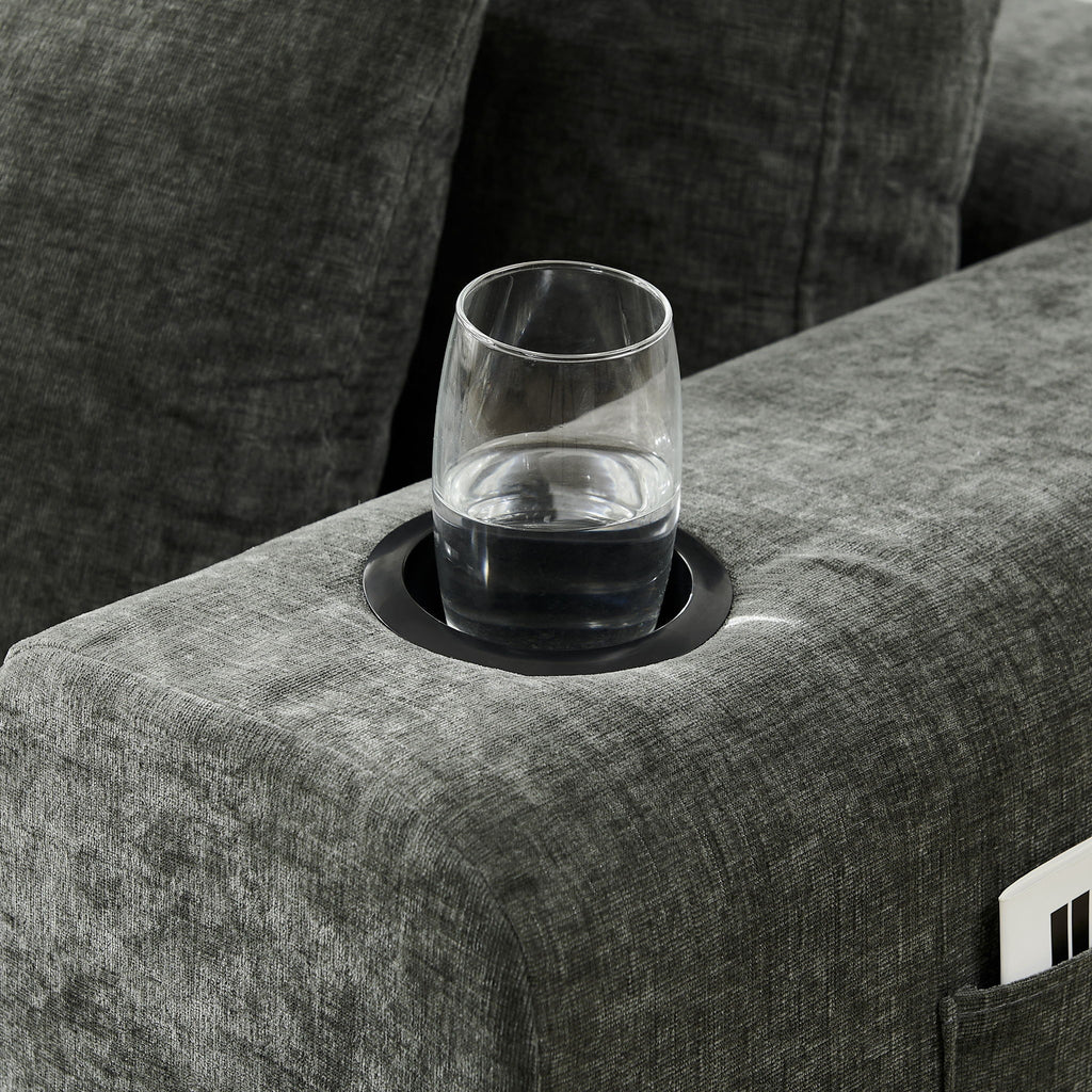 L - Shaped Sectional Sofa With Cup Holders & Side Pockets