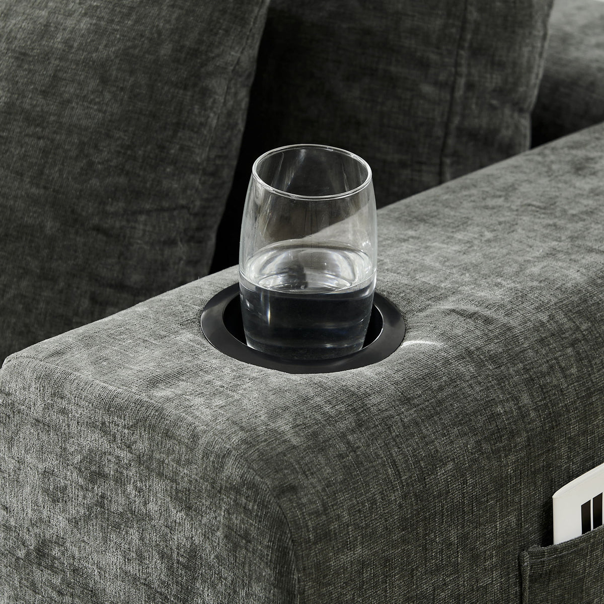 L - Shaped Sectional Sofa With Cup Holders & Side Pockets