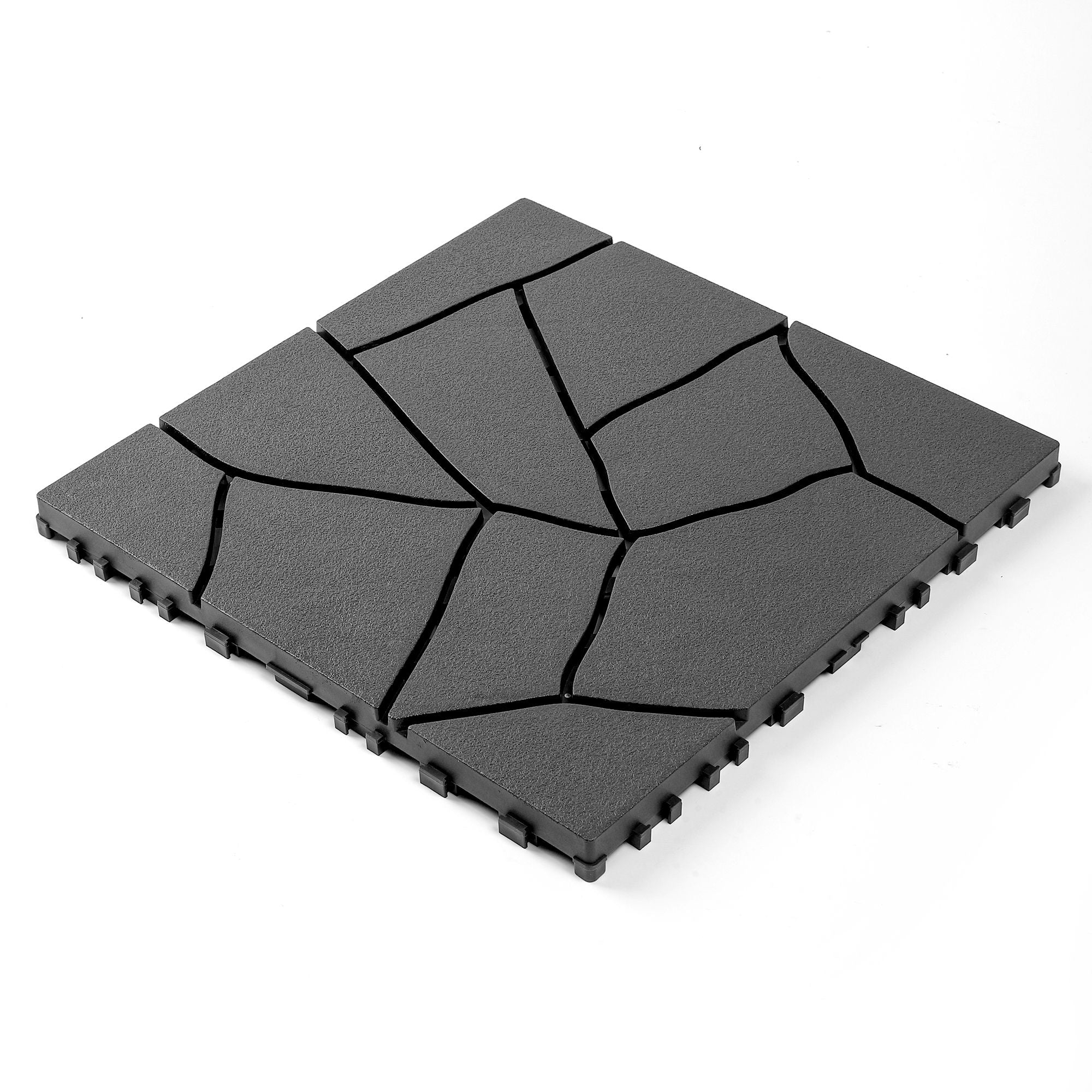 Stone Style Patio Deck Tiles, Diy Interlocking Outdoor Indoor Floor Tiles (Set of 44) - Dark Gray
