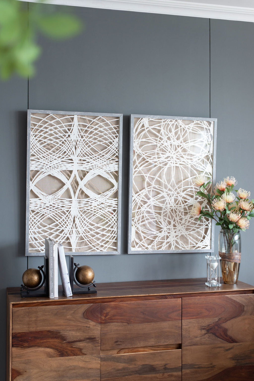 Leaf Shadow Box Wall Decor (Set of 2) - White / Gray