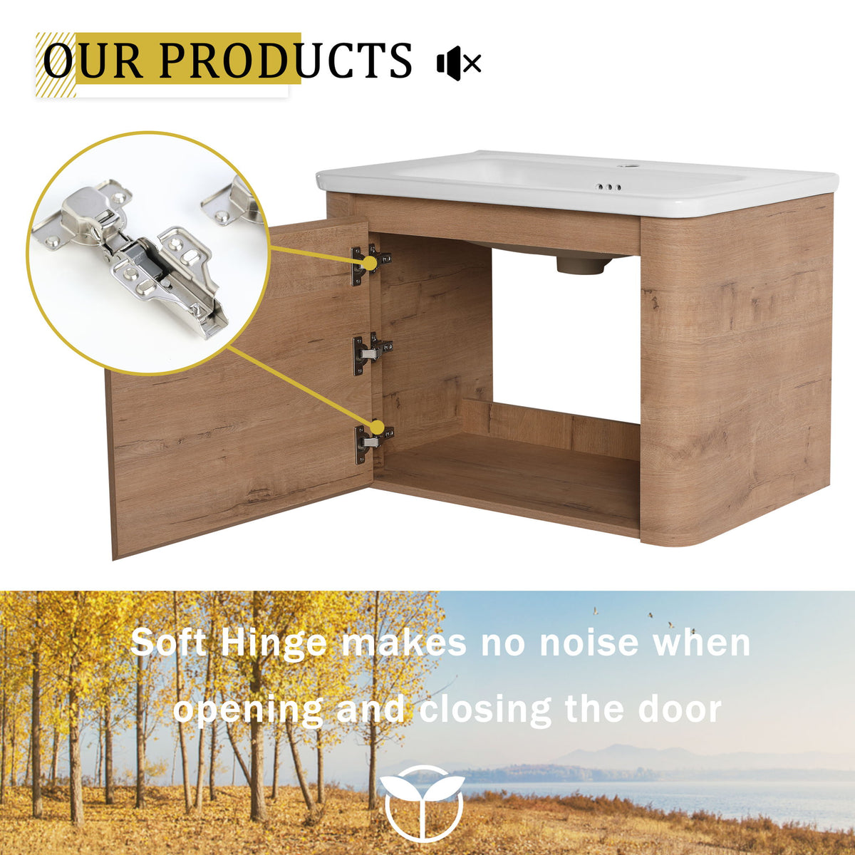 Wall Mounted Bathroom Vanity With Sink, Storage Shelves & Soft Close Door