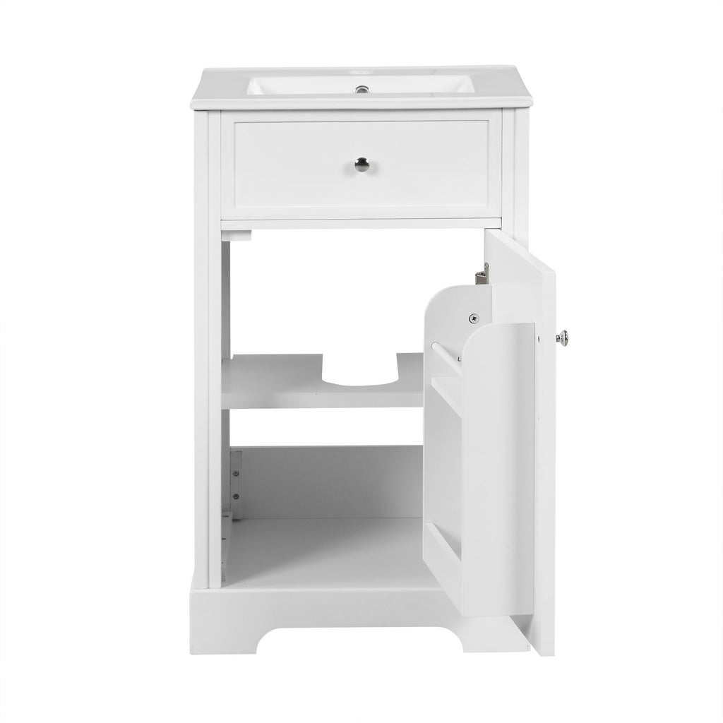 20" Bathroom Vanity With Sink, Soft Closing Cabinet Door, Adjustable Shelf & Storage Rack - White