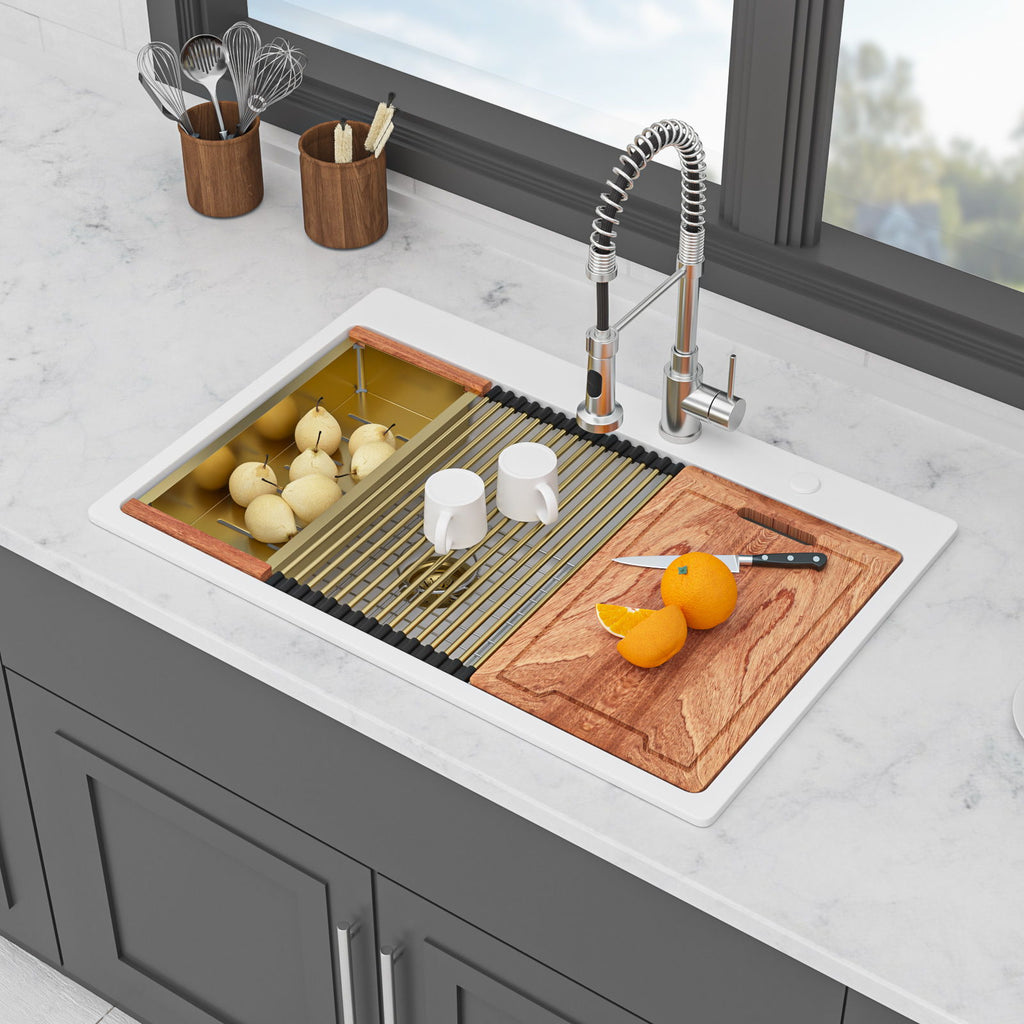 Quartz Kitchen Sink, Double Bowl Undermount Workstation