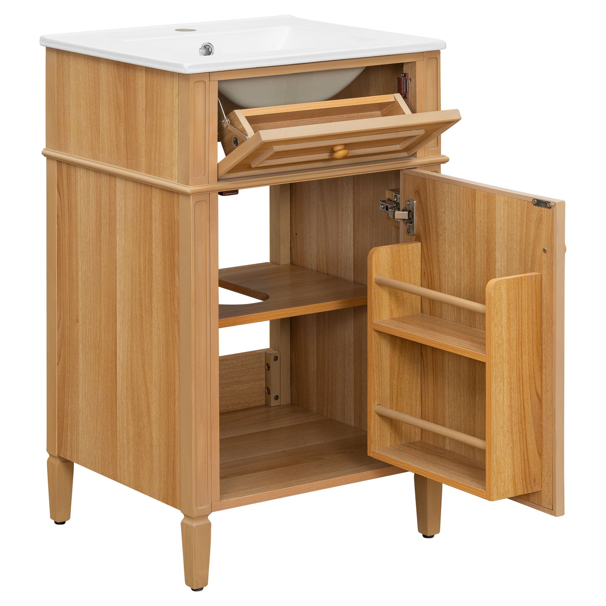 20" Bathroom Vanity With Sink, Adjustable Shelf, Tilt Out Drawer, Freestanding Cabinet - Wood