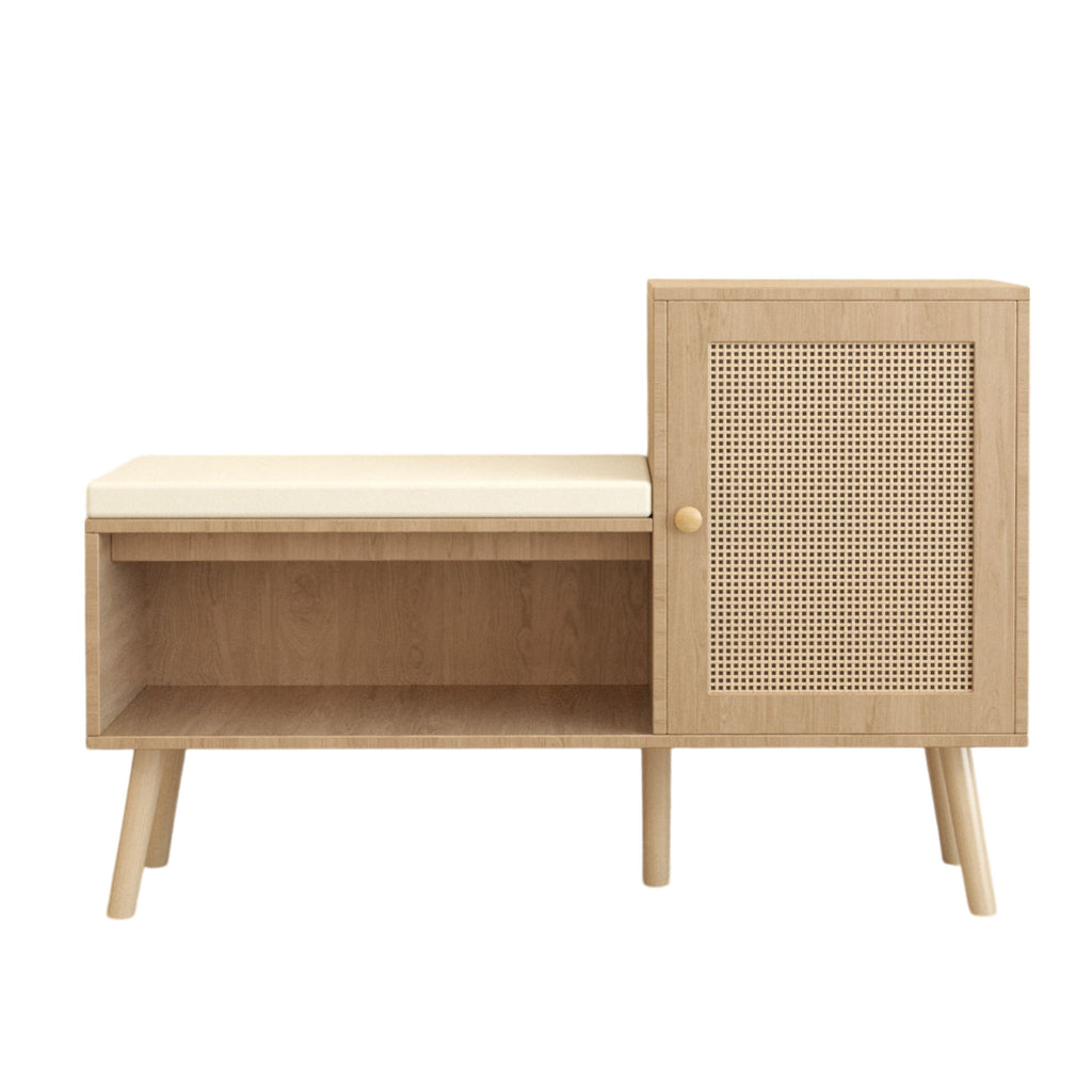 2 In 1 Shoe Storage Bench With Adjustable Shelves - Antique Natural / Rattan