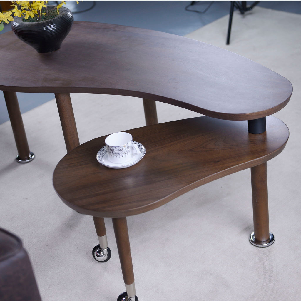 Rotatable Coffee Table With Solid Legs, 360 Degree Swivel, Waterproof - Walnut