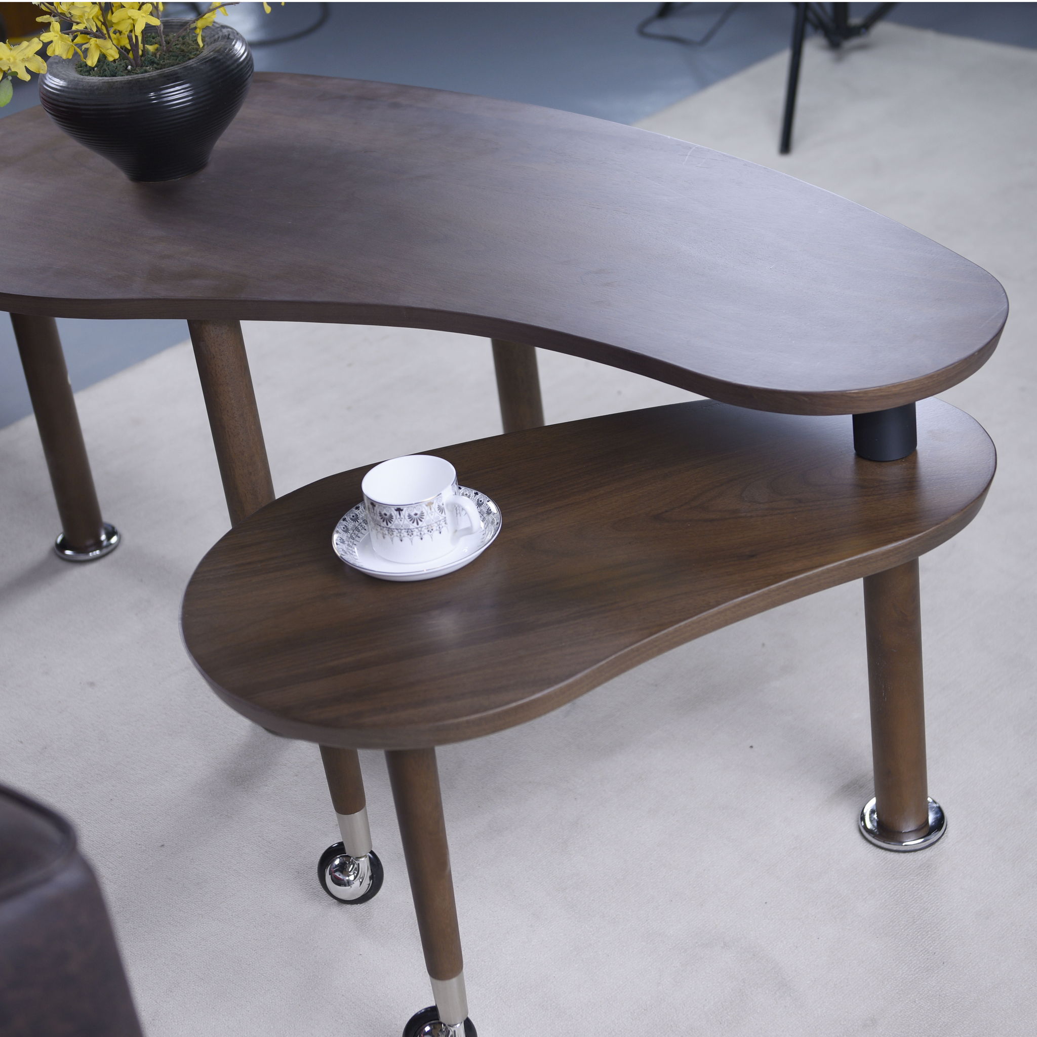 Rotatable Coffee Table With Solid Legs, 360 Degree Swivel, Waterproof - Walnut