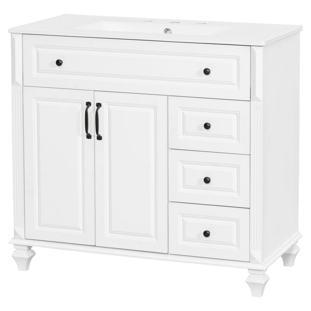 Modern Bathroom Vanity With Sink, 3 Drawers & 2 Doors