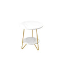 Round End Table With Hairpin Legs, 2 Tier For Living Room - White / Gold