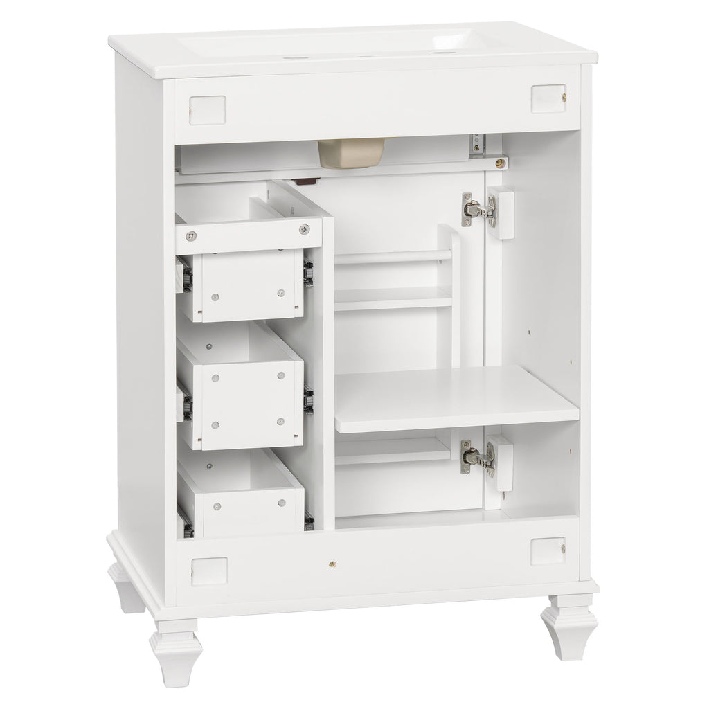 Freestanding Bathroom Vanity With Sink, 3 Drawers & Flip-Out Drawer