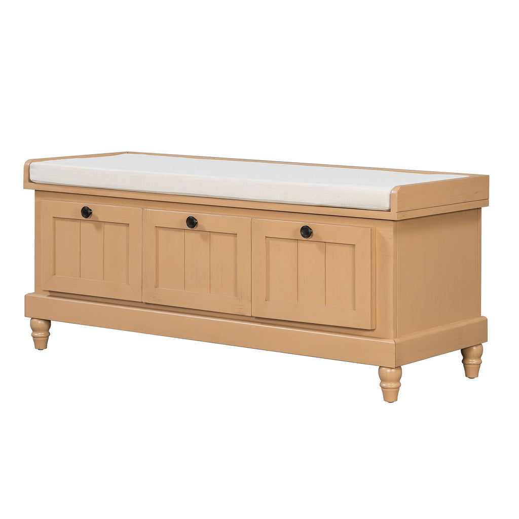 Shoe Bench With Cushion And 3 Drawers - Natural