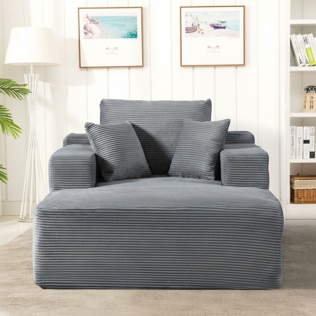 Convertible Chaise Lounge Chair With Wide Armrest & Throw Pillows