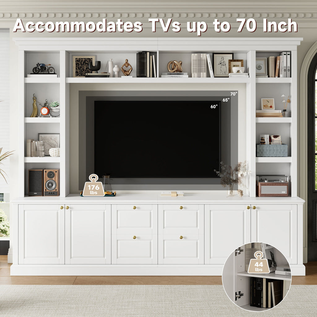 TV Stand With Bookcase, Storage Cabinet With 3 Adjustable Shelves, Living Room Entertainment Center - White