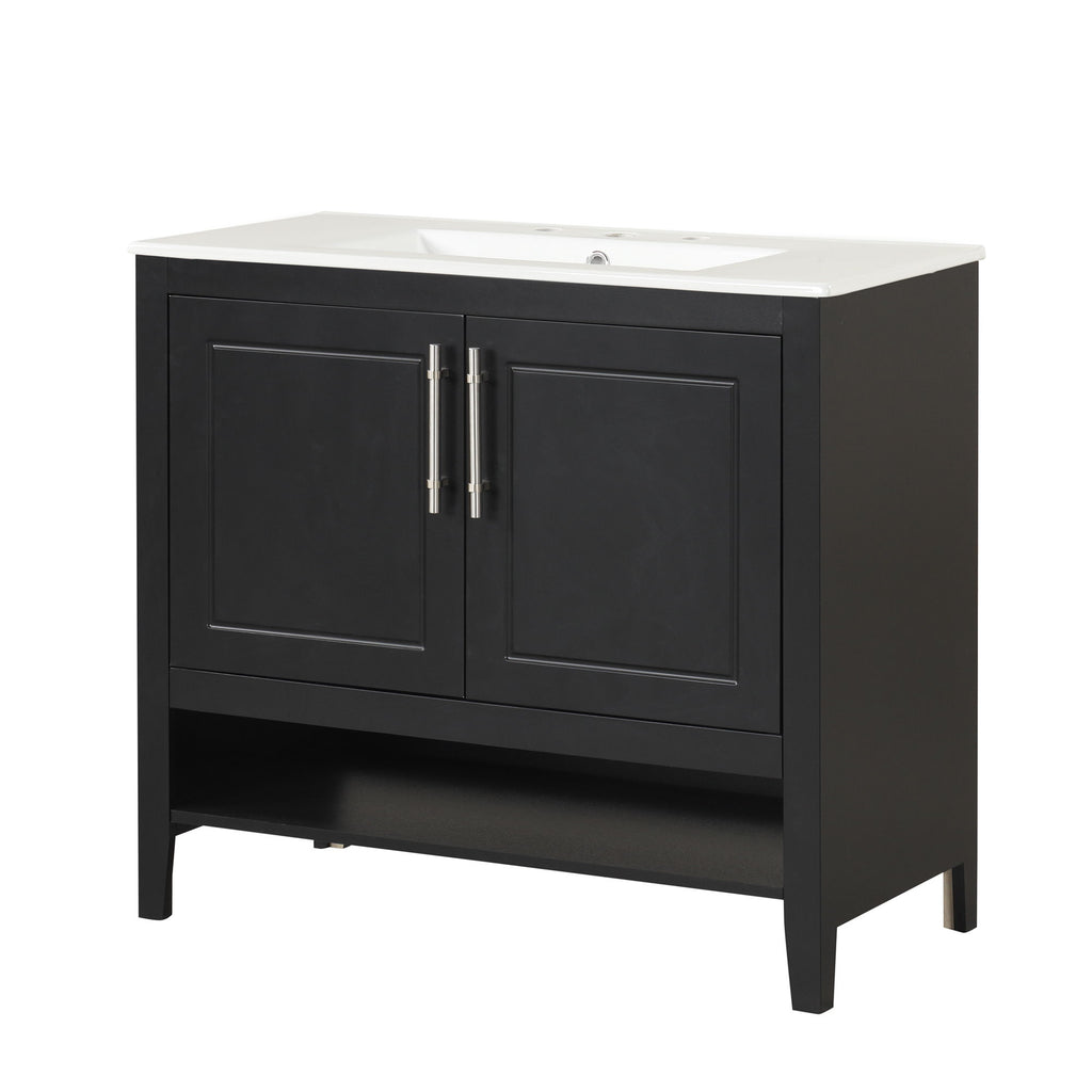 36" Bathroom Vanity With Sink, Frame Cabinet With Doors And Drawers - Black