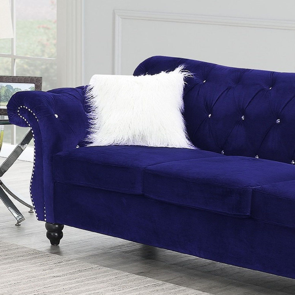 Upholstered Sofa Set With Crystal Tufted Seat And Nailhead Trim, 2 Piece Living Room Furniture - Indigo