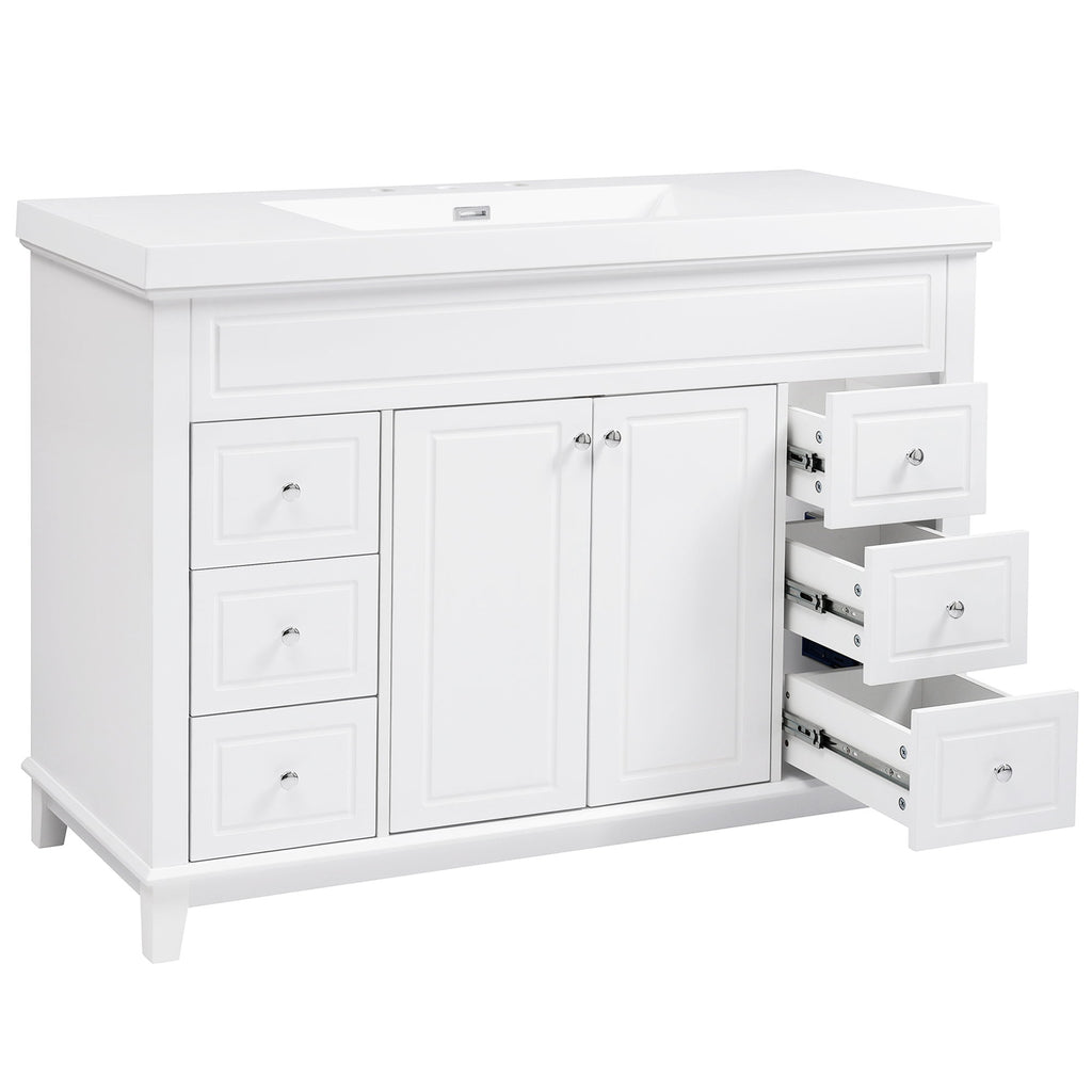 Bathroom Vanity & Sink, 6 Soft Close Drawers & Double Doors - White