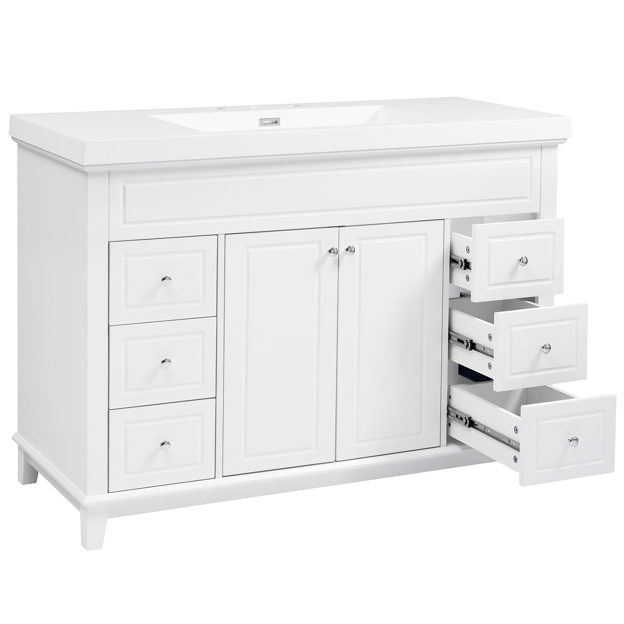 Bathroom Vanity & Sink, 6 Soft Close Drawers & Double Doors - White