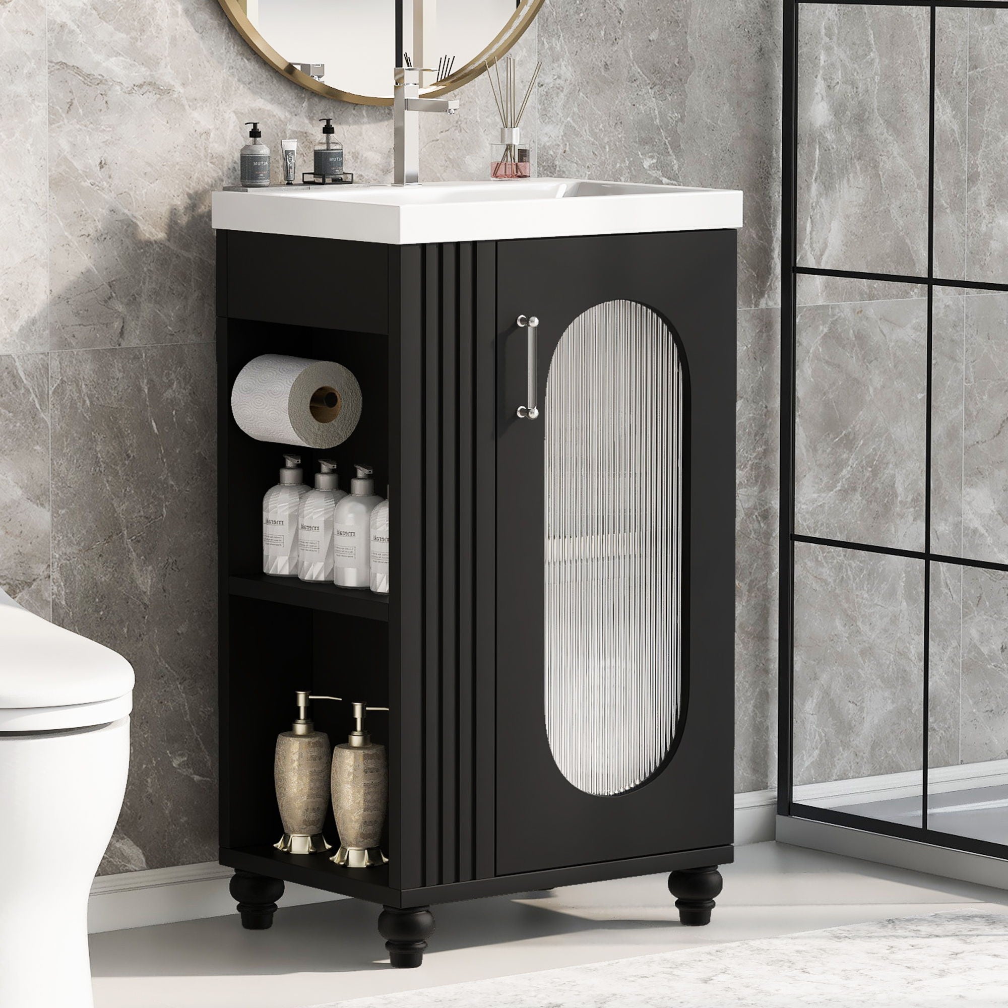 Modern Bathroom Vanity With Sink, Adjustable 2 Tier Shelf